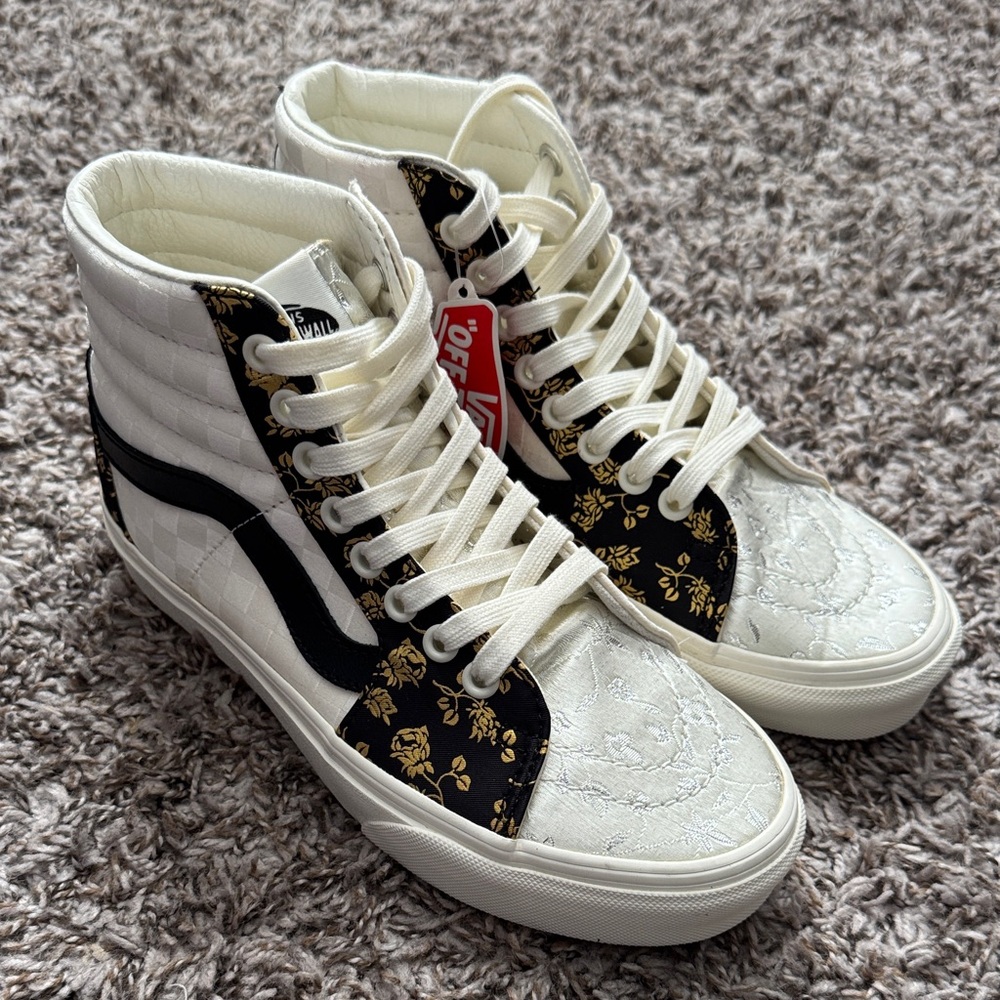 Vans Women's High-Top Sneakers - Black, White, and Gold